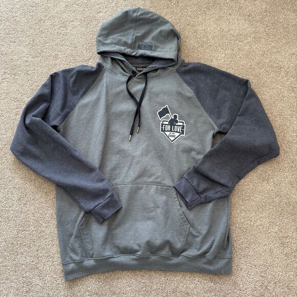 Baseballism Hoodie Double Sided Graphic Gray with Blue Raglan Sleeves Mens XL - Picture 4 of 11